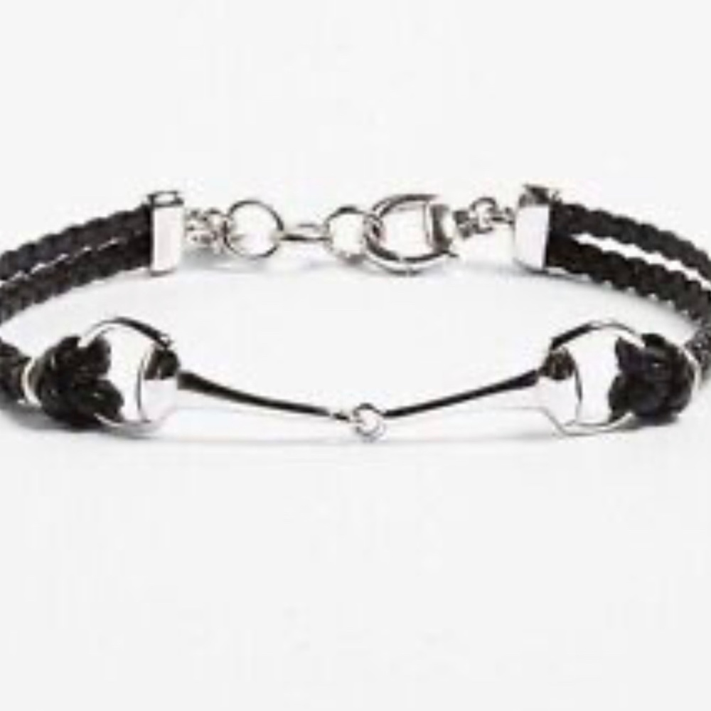 Gucci HorseBit Bracelet Leather Silver Black